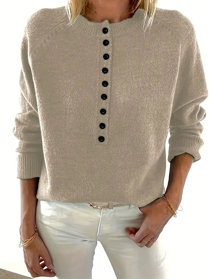 Caroline - Solid Sweater with Half Button Closure
