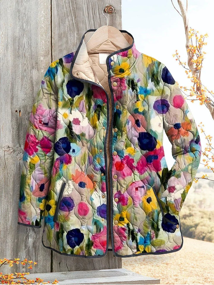 Ladies Vintage Charming Floral Jacket Casual Padded Coat