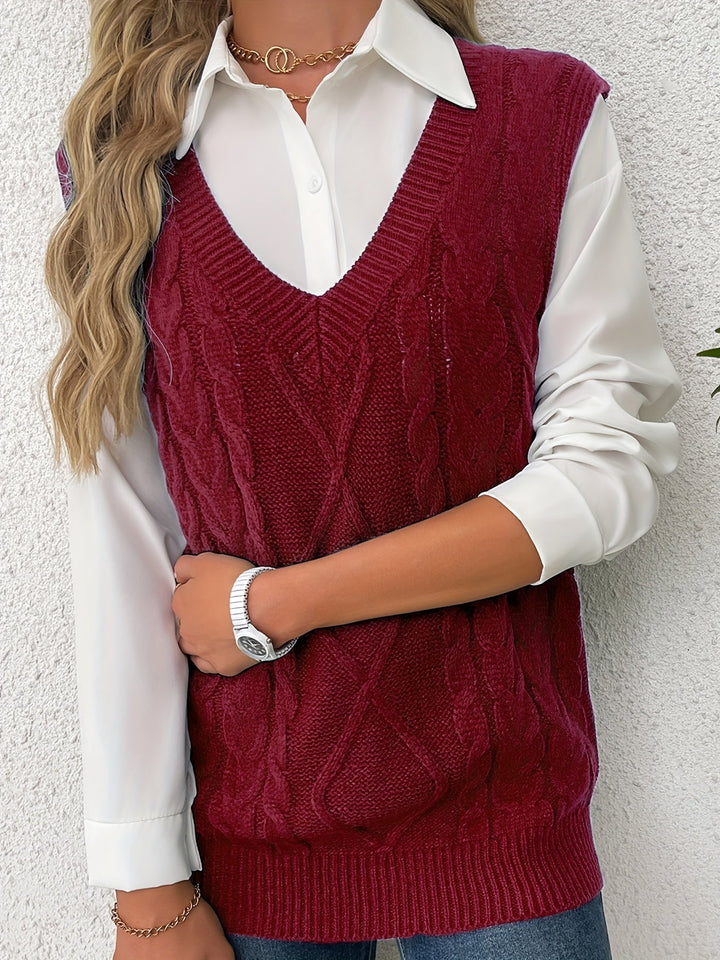 Cora | Cozy Cable Knit V-Neck Sweater Vest