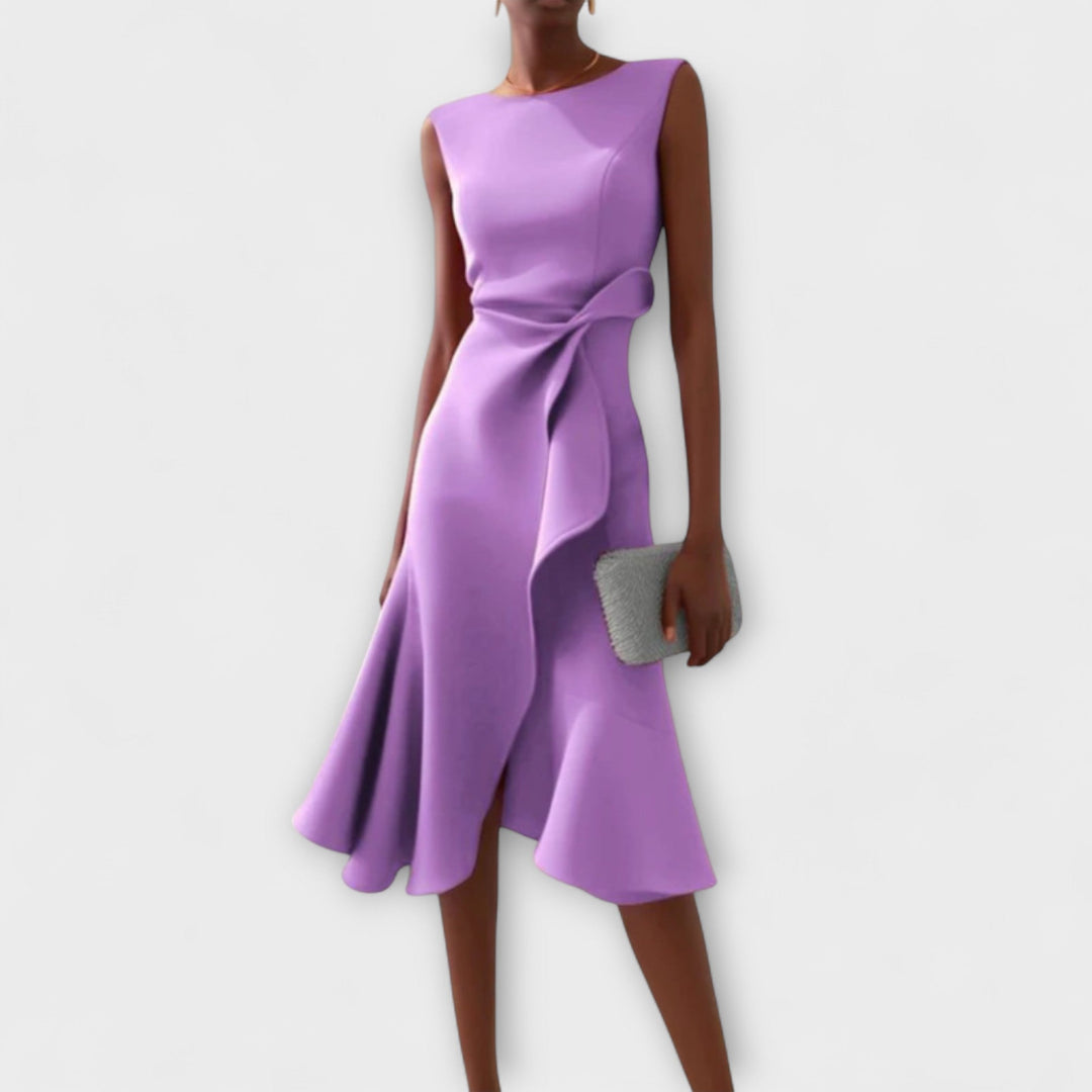 Glamorous Draped Asymmetric Crepe With Luxuriously Contoured Silhouette Midi Dress