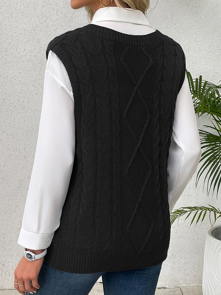 Cora | Cozy Cable Knit V-Neck Sweater Vest