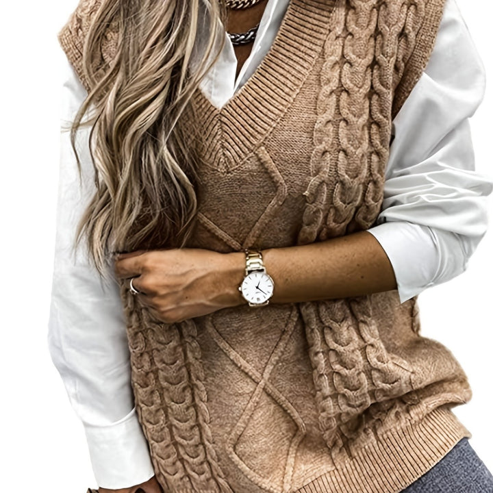 Cora | Cozy Cable Knit V-Neck Sweater Vest