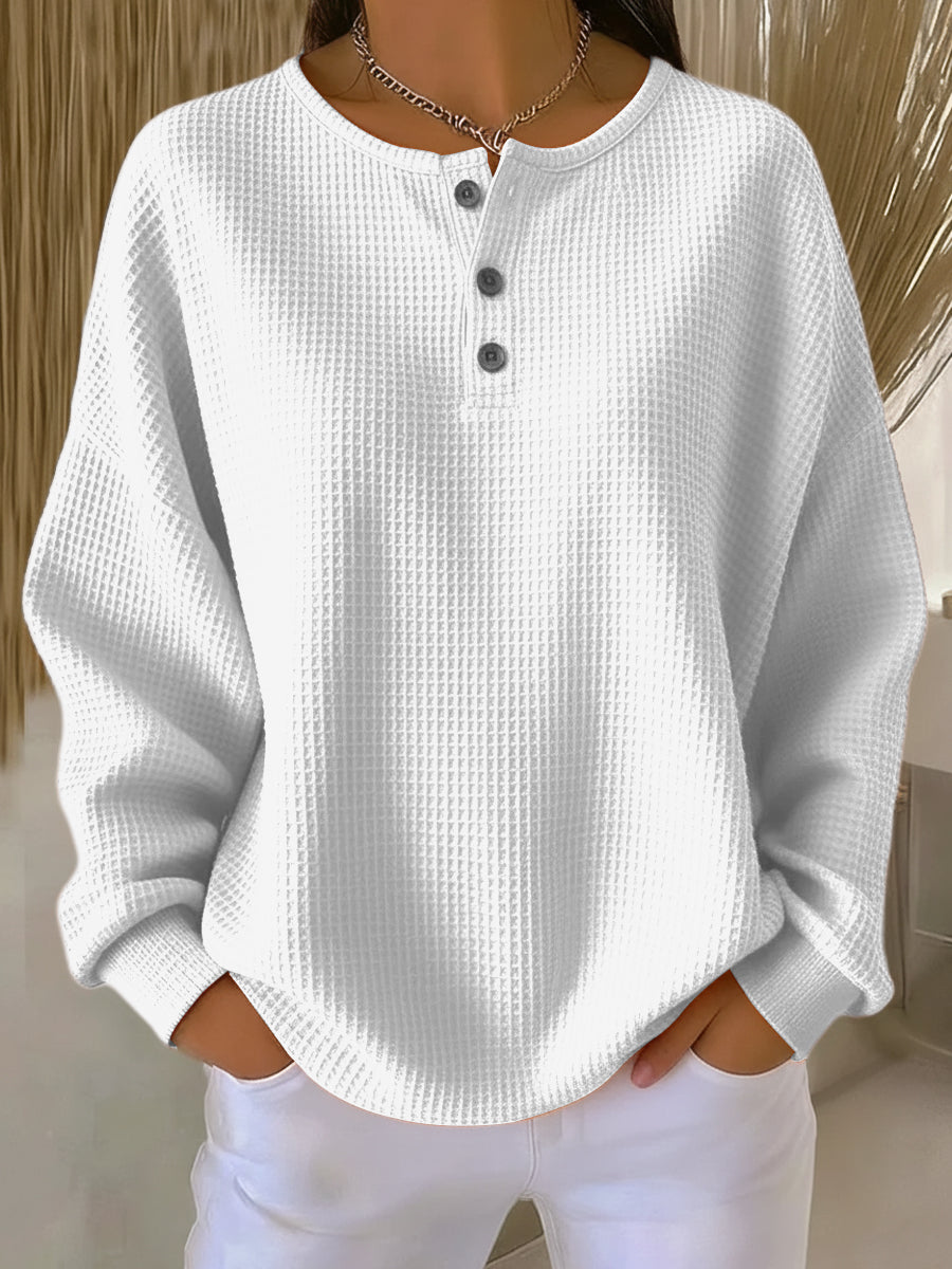 Anne - Cozy Sweatshirt with Waffle Texture and Collar
