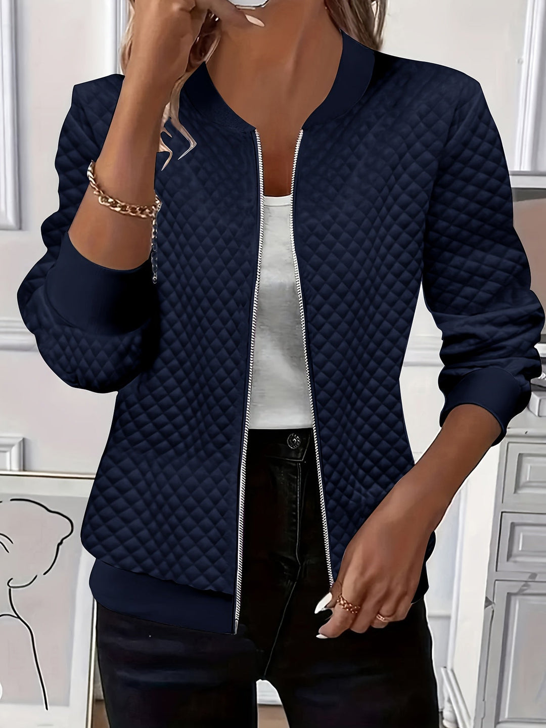 Carolyn | Quilted Texture Baseball Jacket