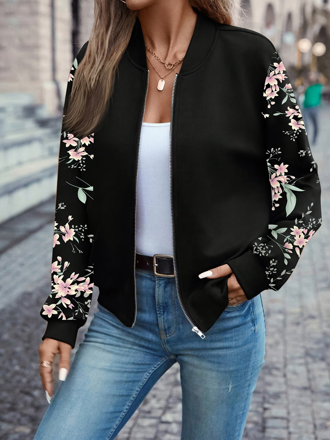 Thea - Trendy Floral Print Jacket