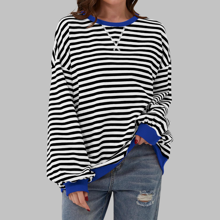 LUKA - Striped Long Sleeve Casual Sweatshirt with Round Neck