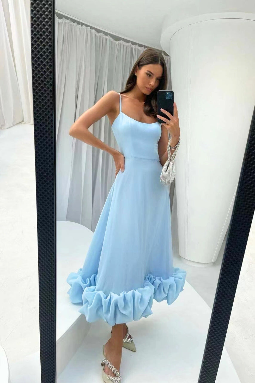 Women’s Chiffon Wedding Guest Dress – Elegant Flowing Silhouette Draped Bodice Dress