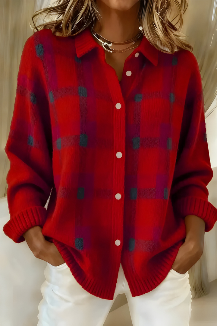 Anna - Soft Knitted Check Cardigan