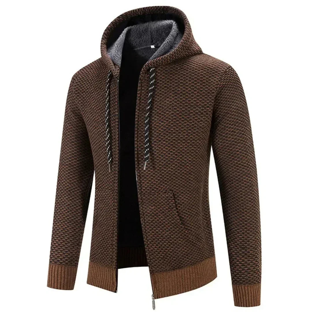 Men's Casual Zip-Up Knit Cardigan Hoodie