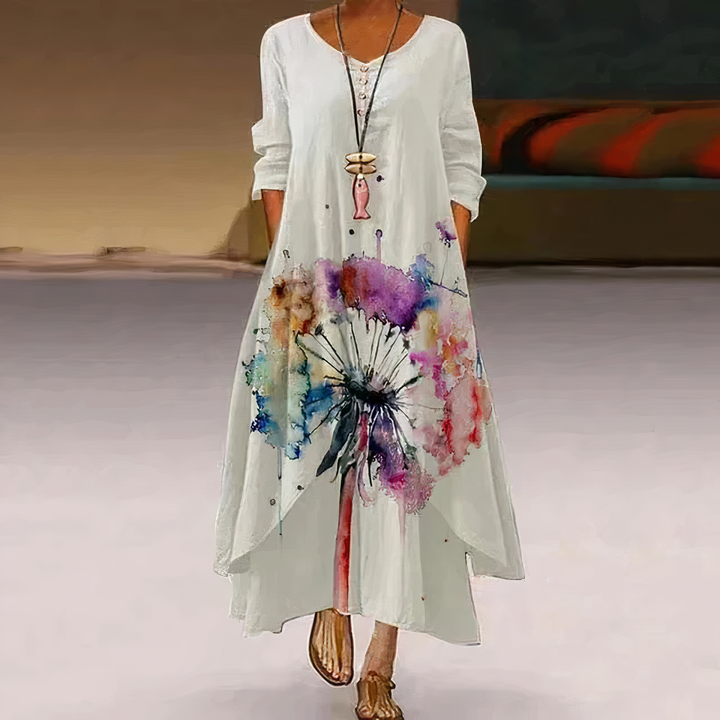 Women’s Floral Chiffon Maxi Dress – Elegant Draped Flowing Silhouette Dress