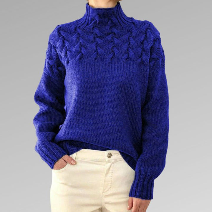Eva - Women's Pullover with Cable Pattern Detail