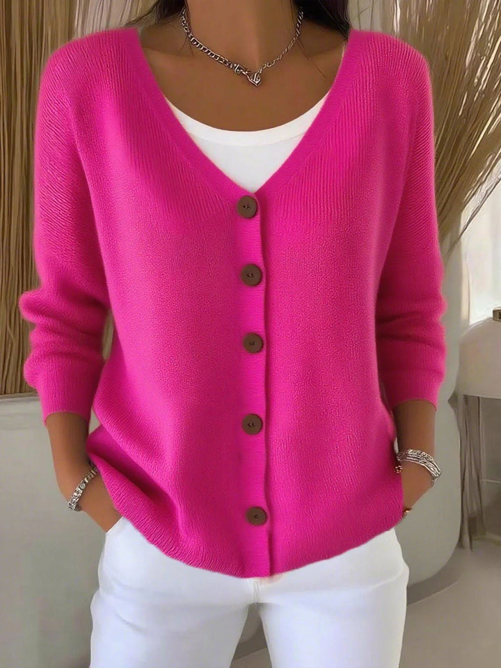 Olivia - Long Sleeve V-Neck Button Sweater