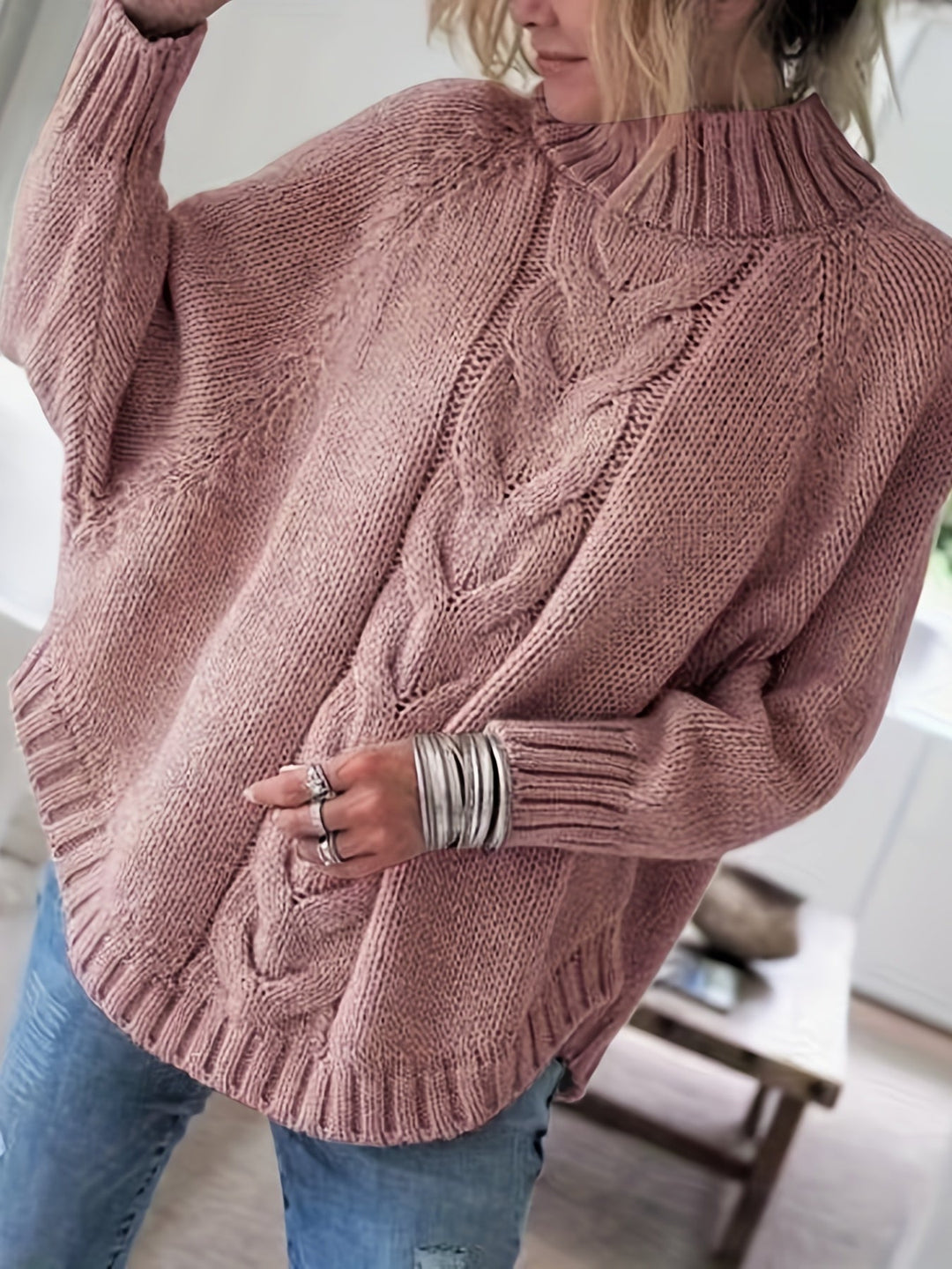 Corinne | Cozy High Neck Cable Knit Sweater