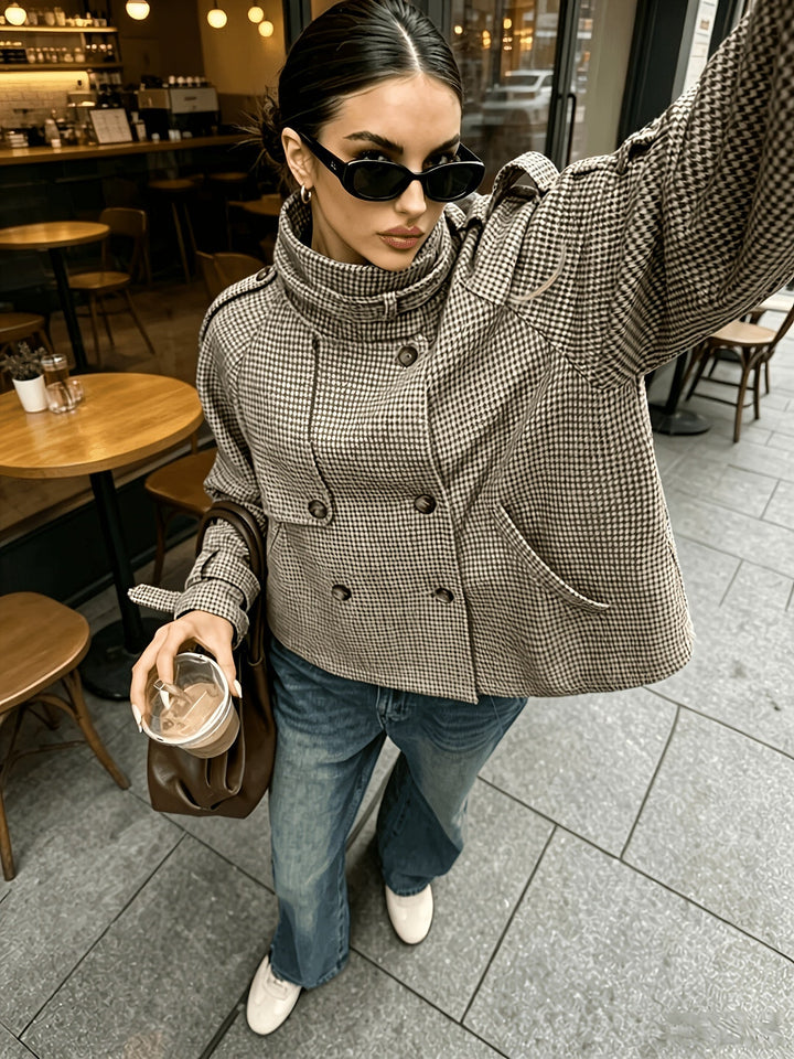 Marguerite | Colbert with Standing Collar in Houndstooth
