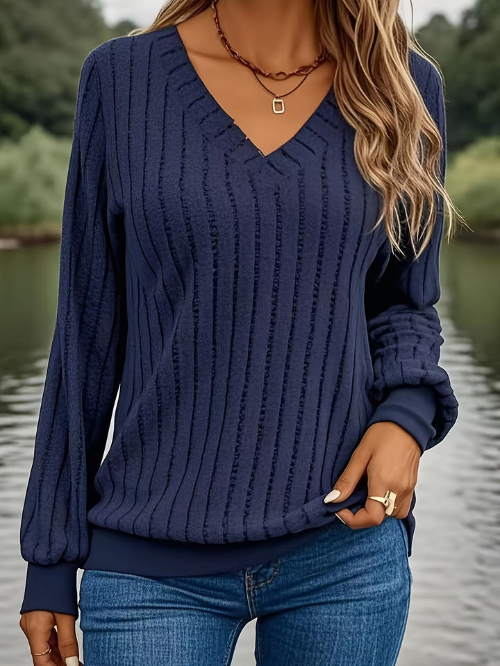 Joan - Stylish Rib V-Neck Sweatshirt