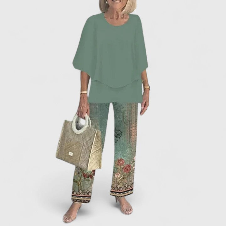 Demi | Floral Print Top with Wide-Leg Trousers Set