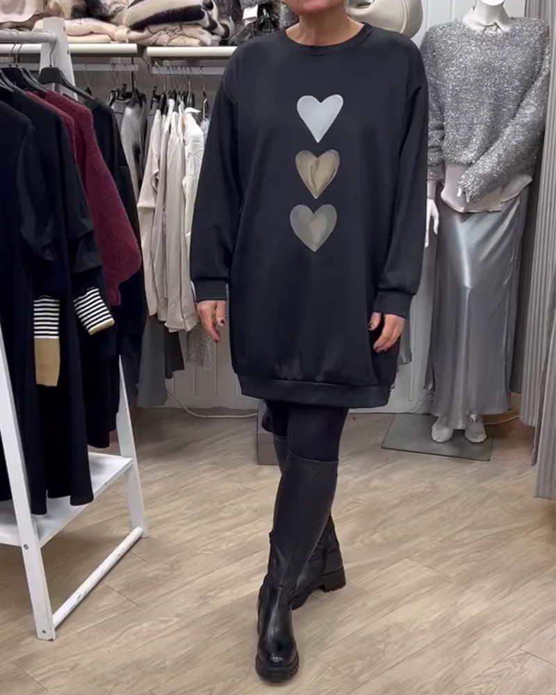 Francine - Women's Long Sleeve Heart Pattern Sweatshirt