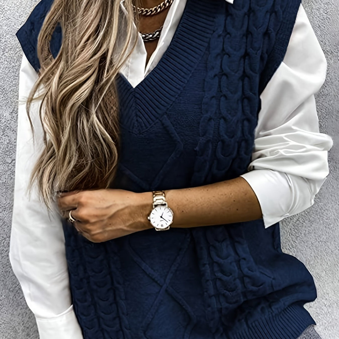 Cora | Cozy Cable Knit V-Neck Sweater Vest
