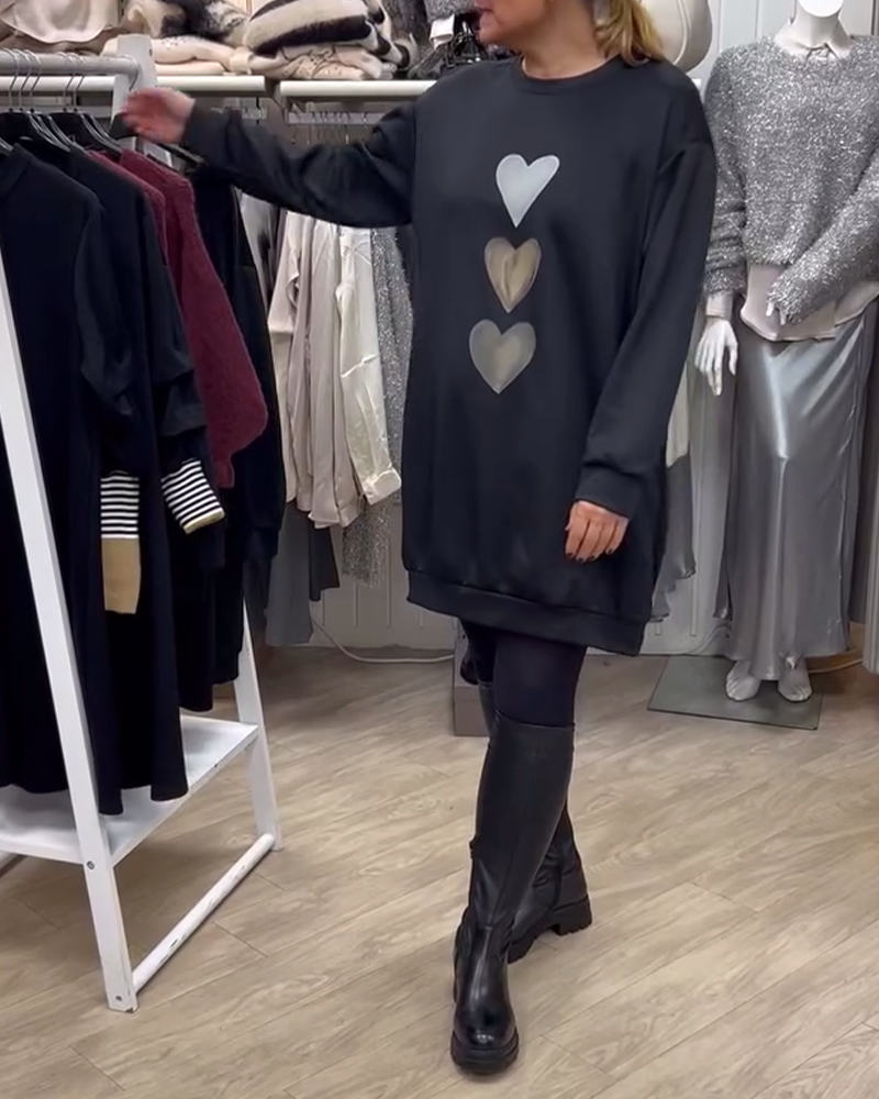 Francine - Women's Long Sleeve Heart Pattern Sweatshirt