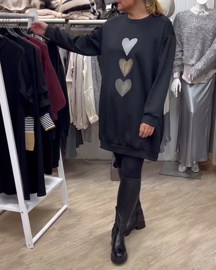 Francine - Women's Long Sleeve Heart Pattern Sweatshirt
