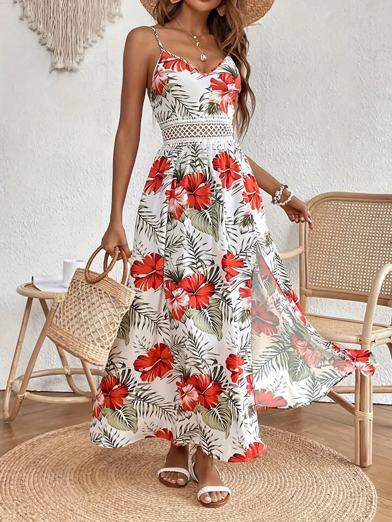 Luxuriant Draped Floral-Print Chiffon Gossamer Airy Couture Silhouette Midi Dress