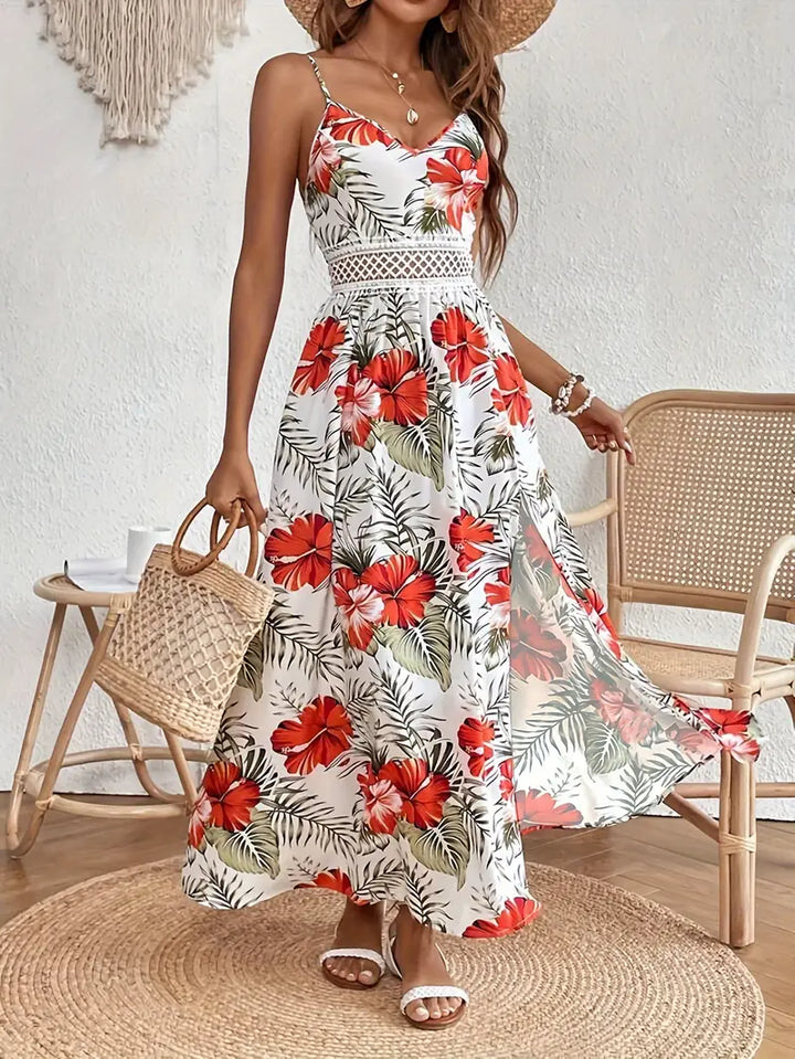 Luxuriant Draped Floral-Print Chiffon Gossamer Airy Couture Silhouette Midi Dress