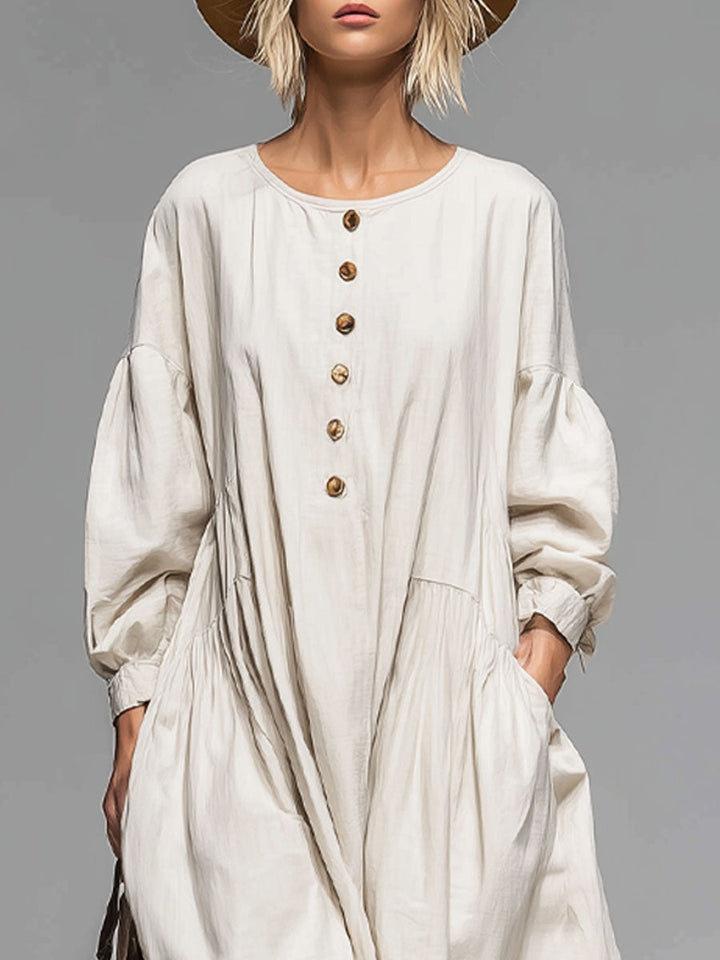 Women’s Cotton Midi Dress – Luxurious Button Front with Spacious Pockets All-Day Comfort Dress