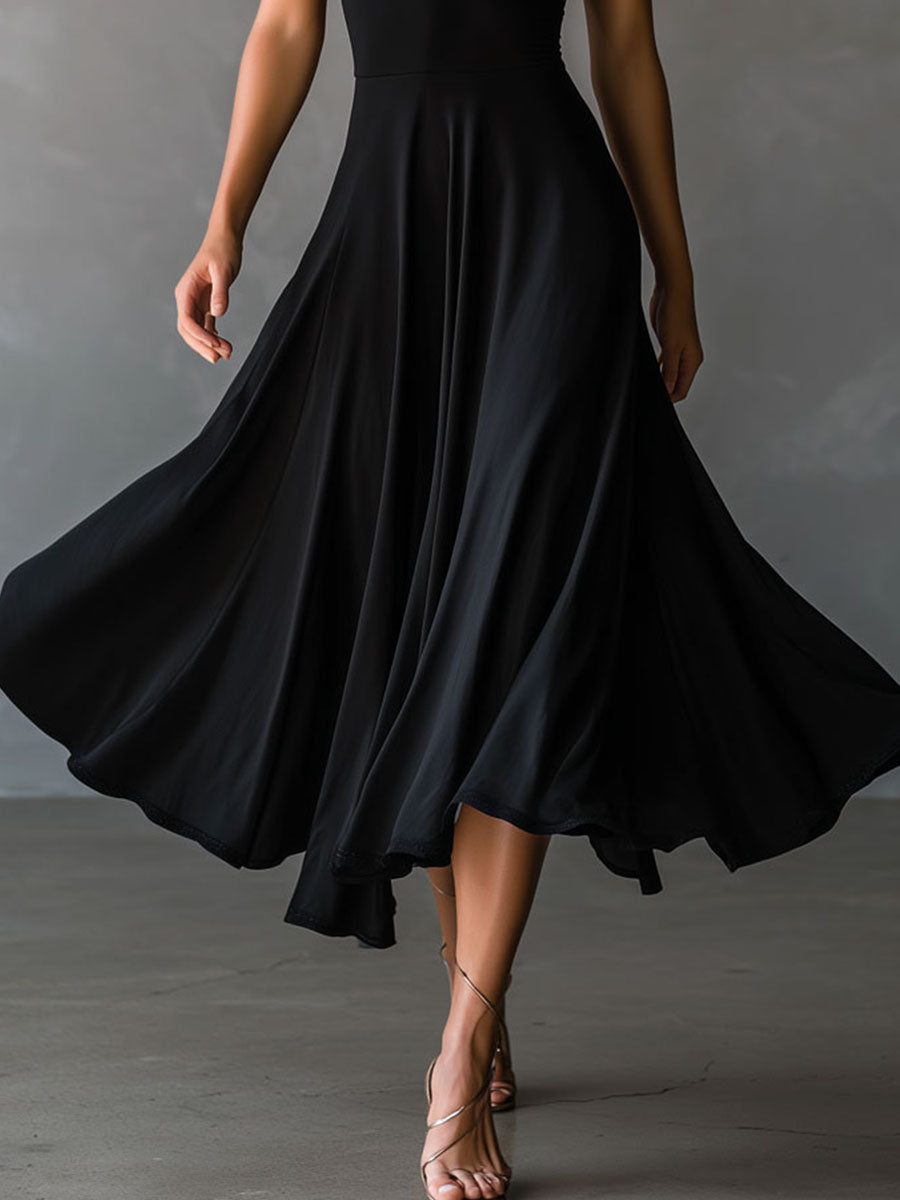 Glamorous Vintage Halter Neck Keyhole Back Black Satin Midi Dress