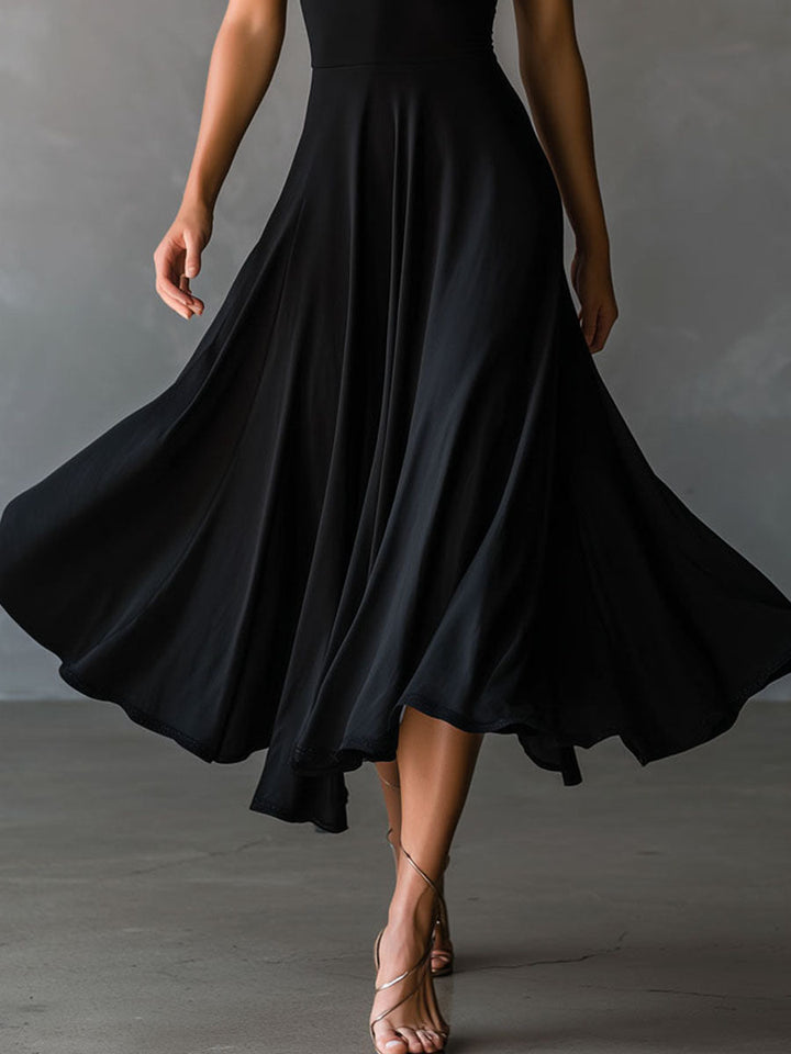 Glamorous Vintage Halter Neck Keyhole Back Black Satin Midi Dress