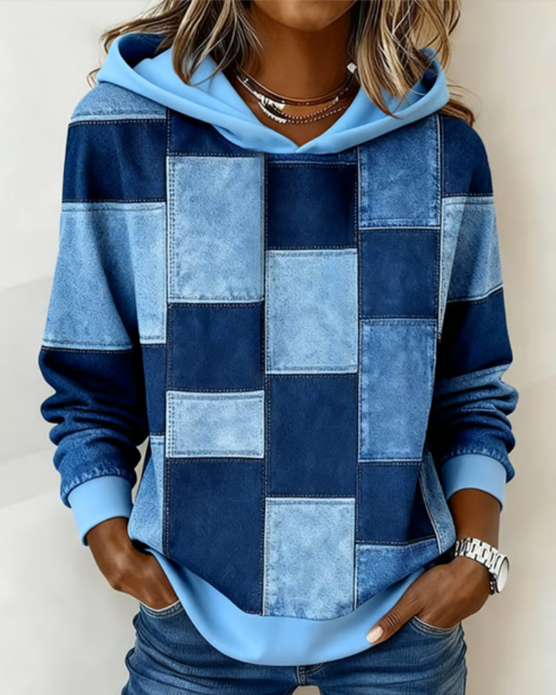 Stylish Long Sleeve Checkered Hoodie