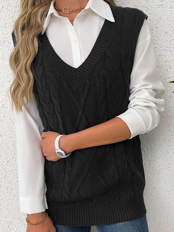 Cora | Cozy Cable Knit V-Neck Sweater Vest