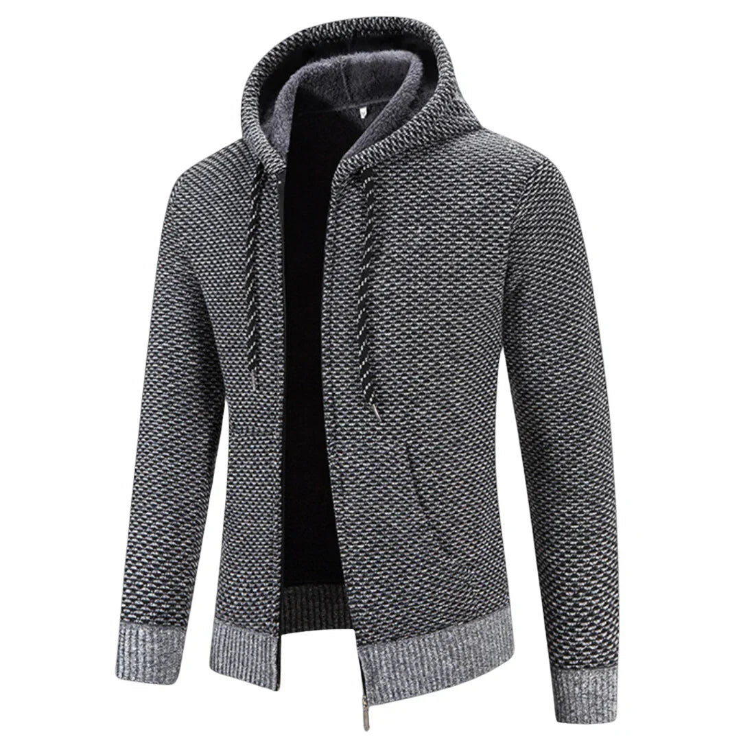 Men's Casual Zip-Up Knit Cardigan Hoodie