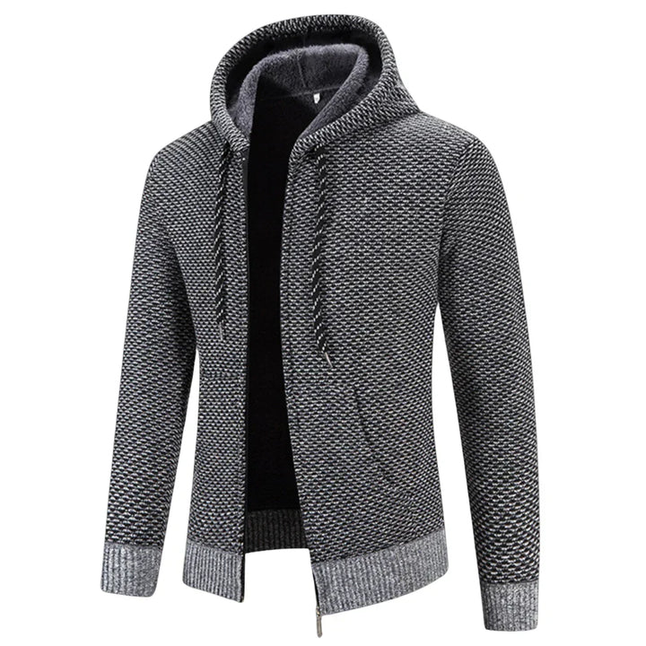 Men's Casual Zip-Up Knit Cardigan Hoodie