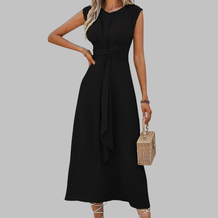 Women’s Solid Crepe Maxi Dress – Sleeveless Round Neck Timeless Elegant Dress