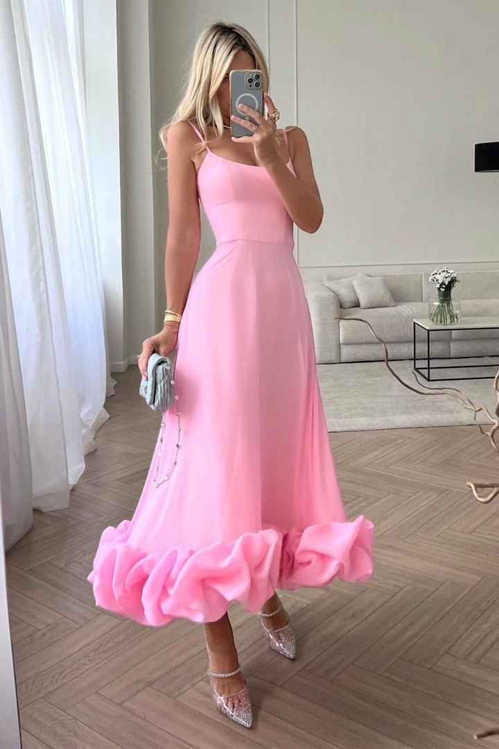 Women’s Chiffon Wedding Guest Dress – Elegant Flowing Silhouette Draped Bodice Dress