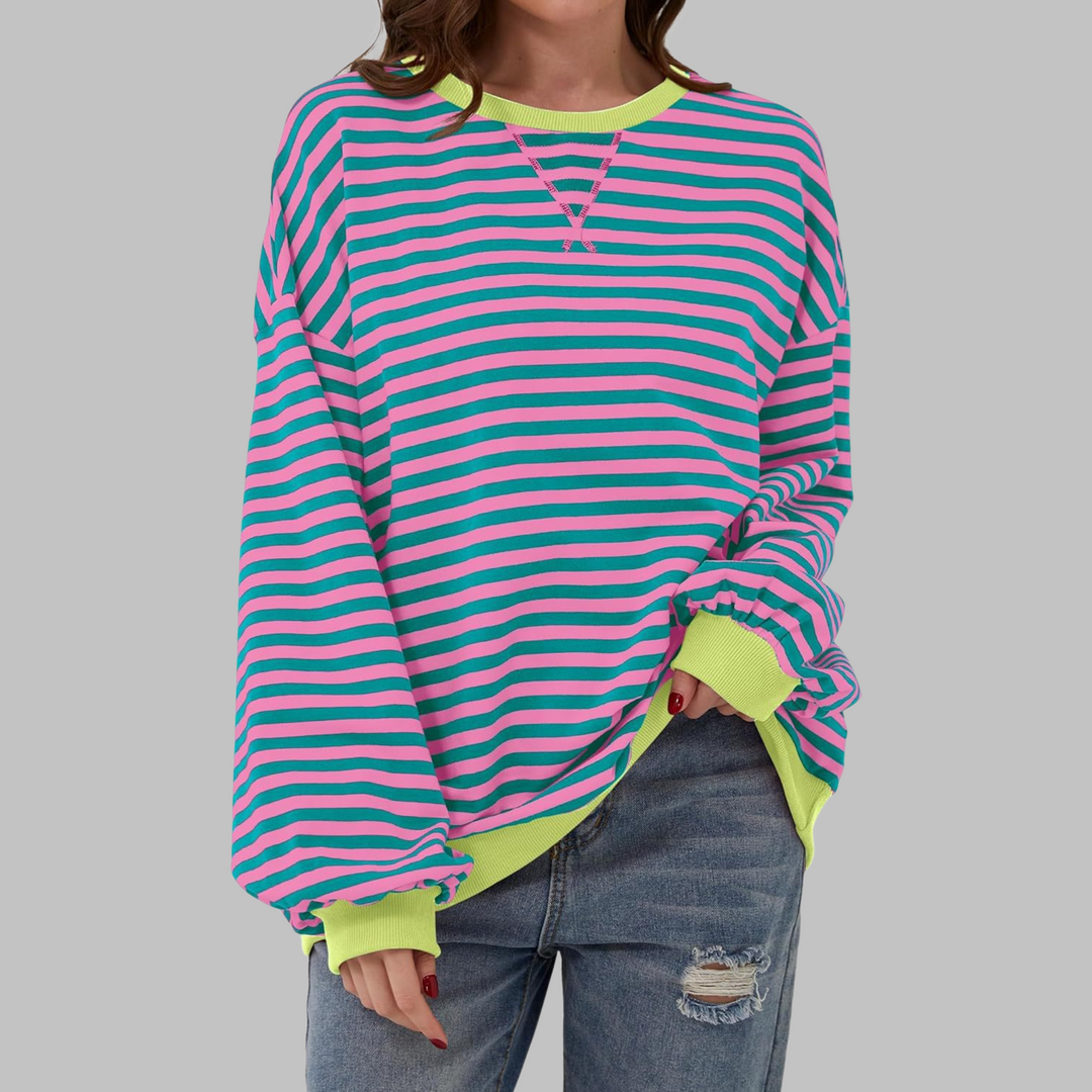 LUKA - Striped Long Sleeve Casual Sweatshirt with Round Neck