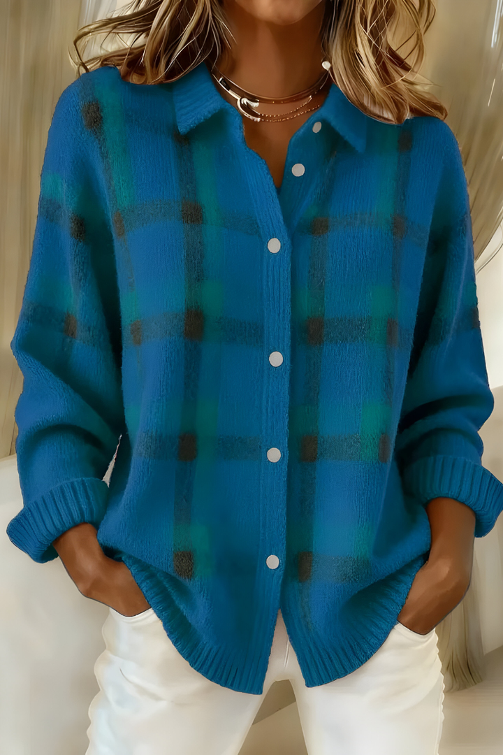 Anna - Soft Knitted Check Cardigan