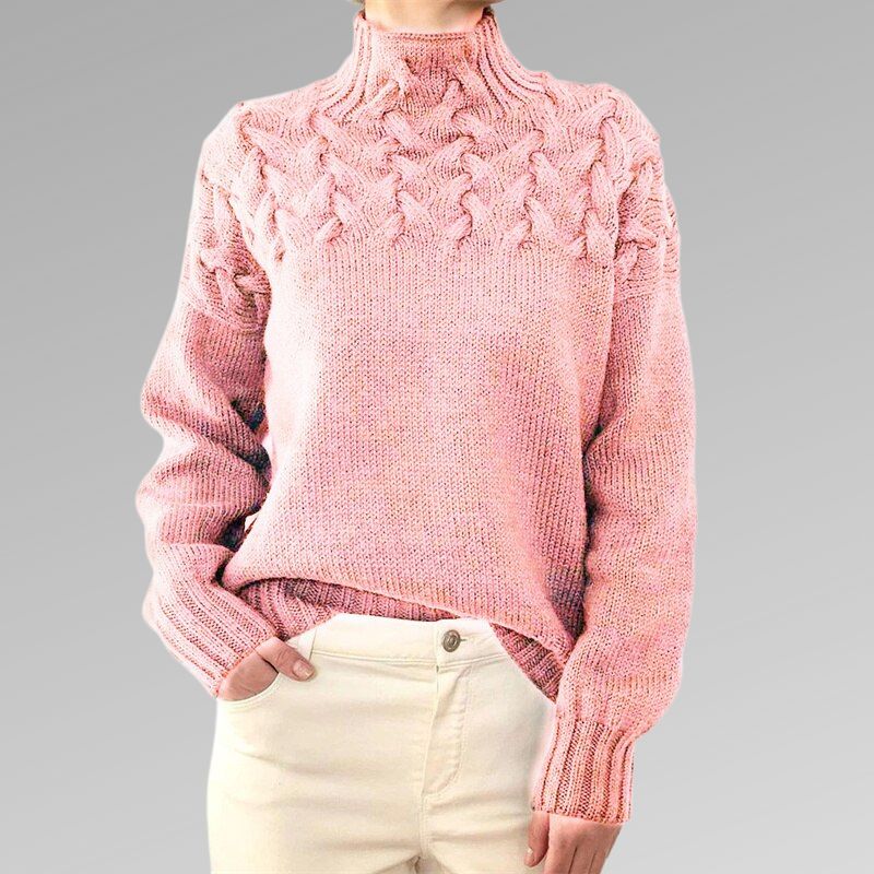 Eva - Women's Pullover with Cable Pattern Detail