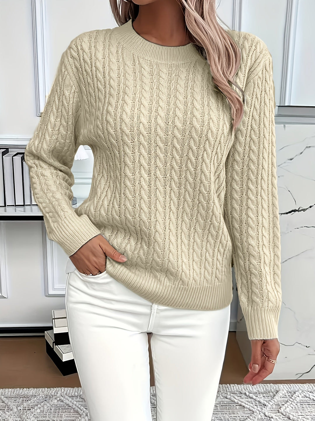 Faye | Cable Knit Round Neck Sweater