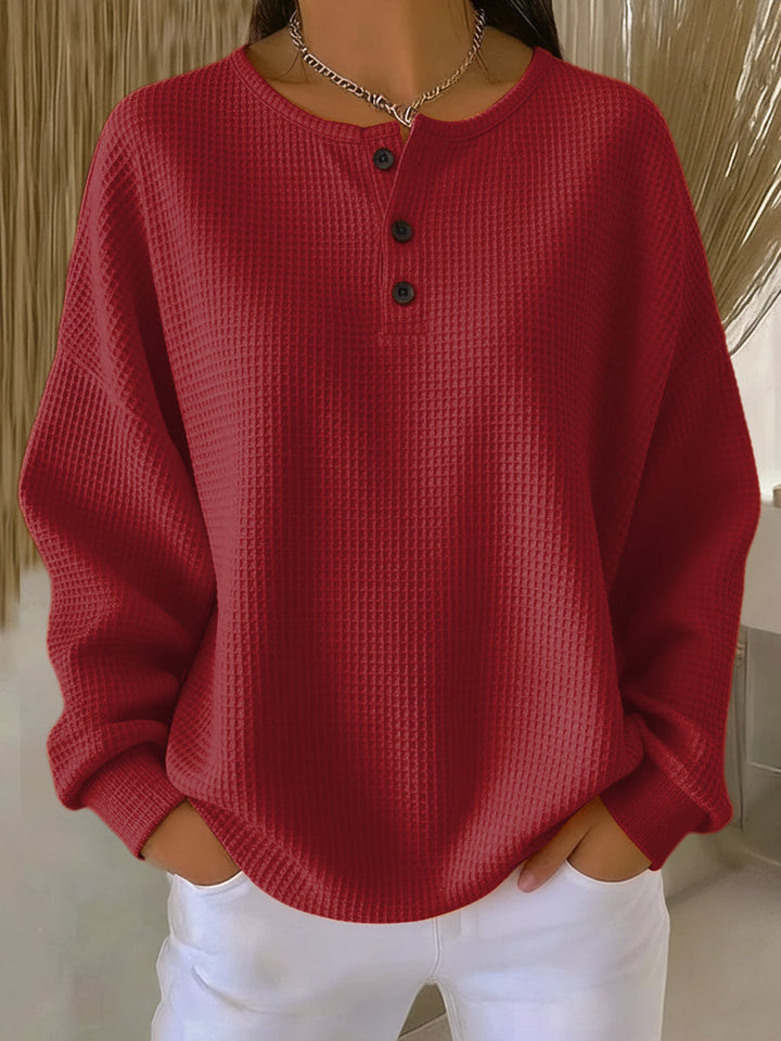 Anne - Cozy Sweatshirt with Waffle Texture and Collar