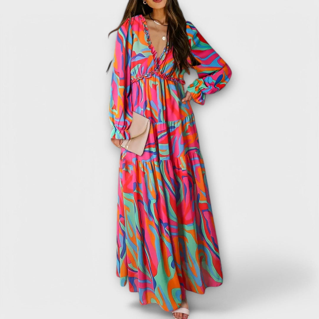 Effortless Floral V-Neck Lightweight Georgette Maxi Dress With Flowing Silhouette