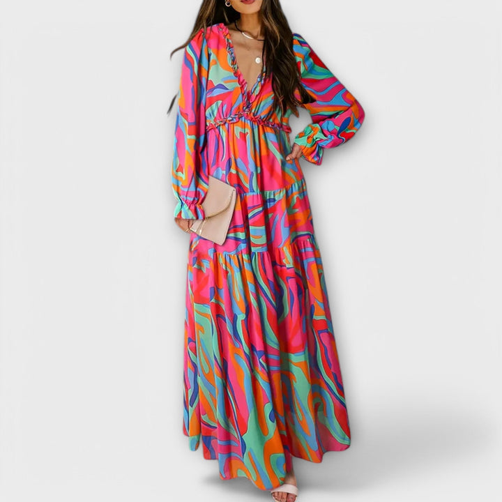 Effortless Floral V-Neck Lightweight Georgette Maxi Dress With Flowing Silhouette