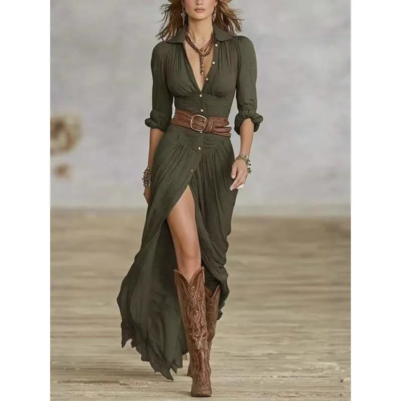 Eleanor | Women’s Maxi Dress with Buttons and Ruching