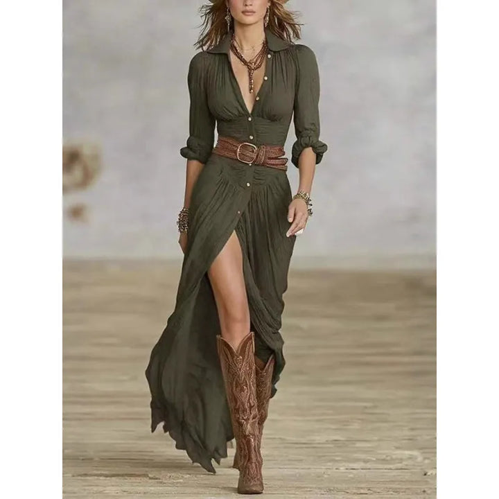 Eleanor | Women’s Maxi Dress with Buttons and Ruching