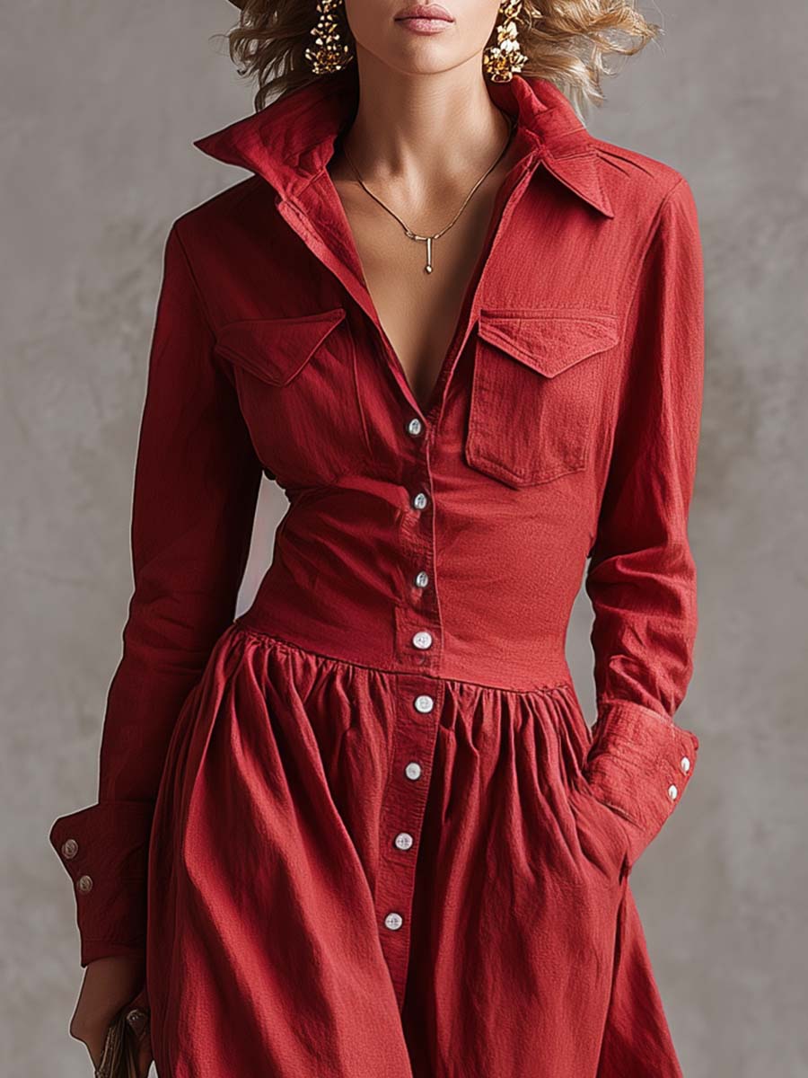 UltraLuxurious Breathable Lapel Front Button Trench Coat CottonLinenBlend Maxi Dress