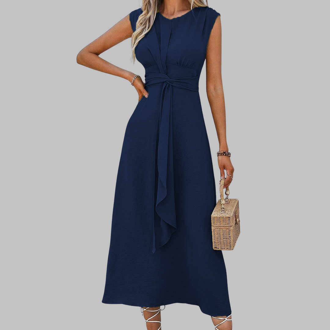 Women’s Solid Crepe Maxi Dress – Sleeveless Round Neck Timeless Elegant Dress