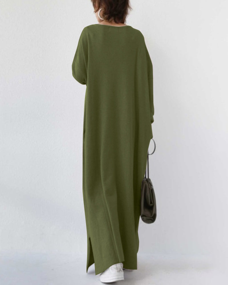 Luxuriously Elegant Long-Sleeve Wool-Blend Winter Maxi With Flowing Silhouette Dress
