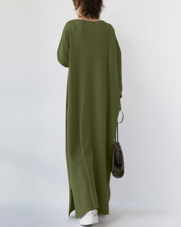 Luxuriously Elegant Long-Sleeve Wool-Blend Winter Maxi With Flowing Silhouette Dress
