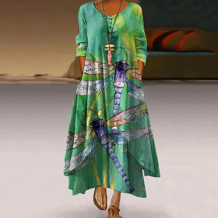 Women’s Floral Chiffon Maxi Dress – Elegant Draped Flowing Silhouette Dress