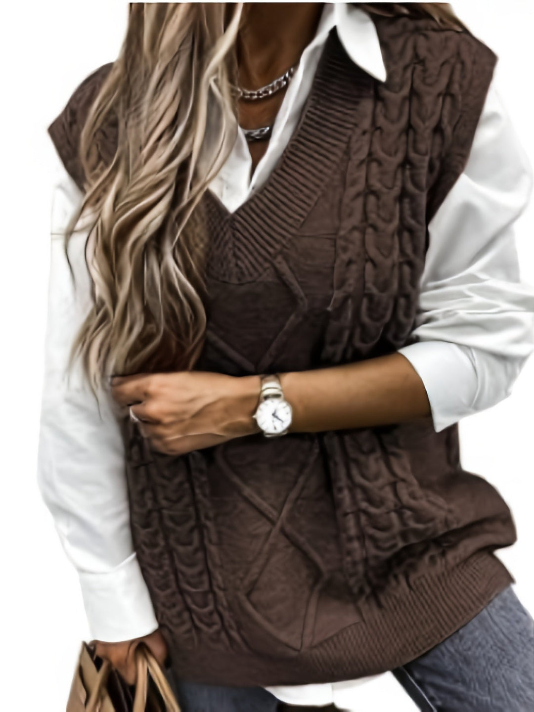 Cora | Cozy Cable Knit V-Neck Sweater Vest
